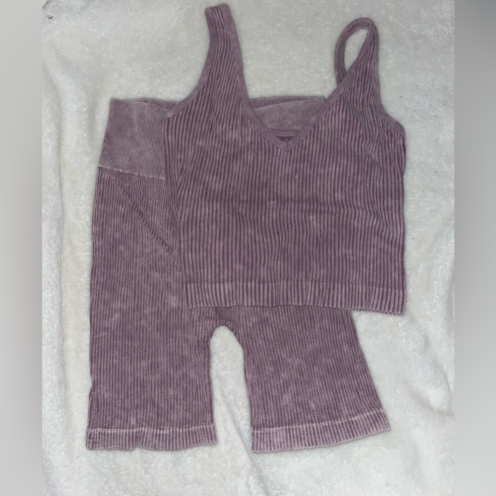 Rib Knit Set: Tank Top and Biker Shorts